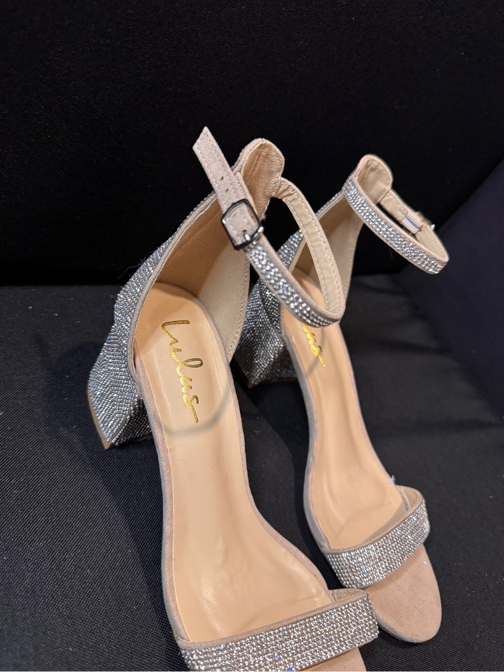 Lulu's Nude Rhinestone Ankle-Strap Block Heels - Picture 2 of 6